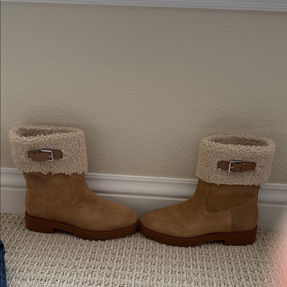 Ralph Lauren Tan Ankle Boots with Shearling Cuff